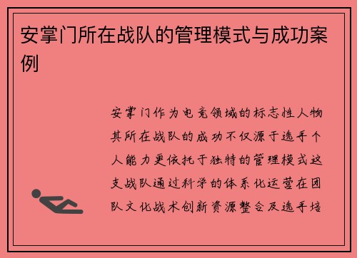 安掌门所在战队的管理模式与成功案例